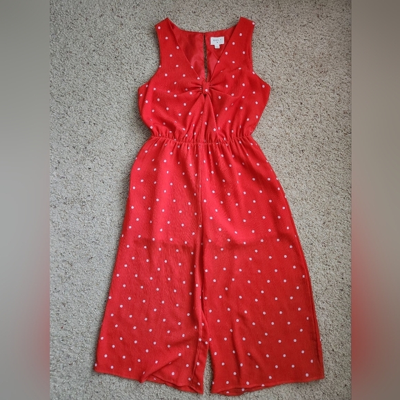 Everly Retro Red Orange & White Polka Dot Jumpsuit Size Medium - Picture 5 of 9